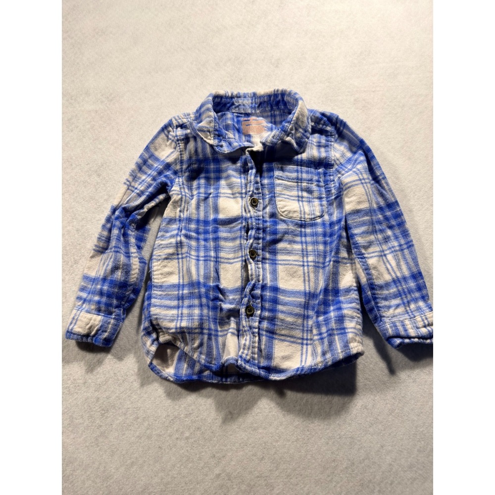 Cat & Jack Toddler Boys Blue White Plaid Flannel Button Down Shirt 4T - Picture 1 of 3